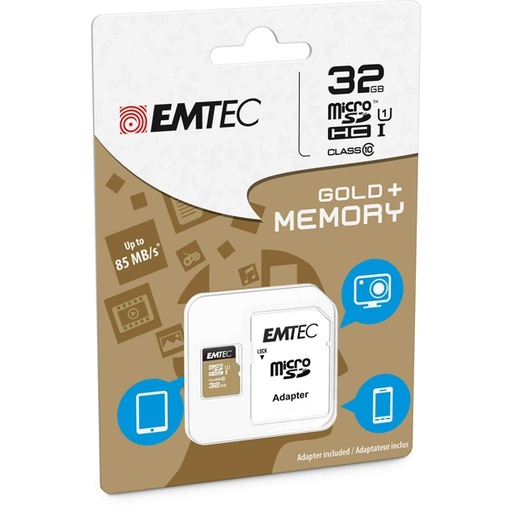 [DEMTSD32GHC10GP] MICRO SDHC EMTEC 32GB GOLD + CON ADATTATORE