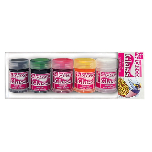 [TPC1632-5] COLORI PER VETRO/METALLO - 5 FLACONI ML.35 - COL.PRIMARI