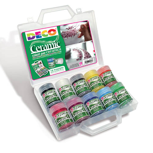 [TPC1634] COLORI PER CERAMICA - VALIG.10 FLACONI ML.35 - COL. ASS.
