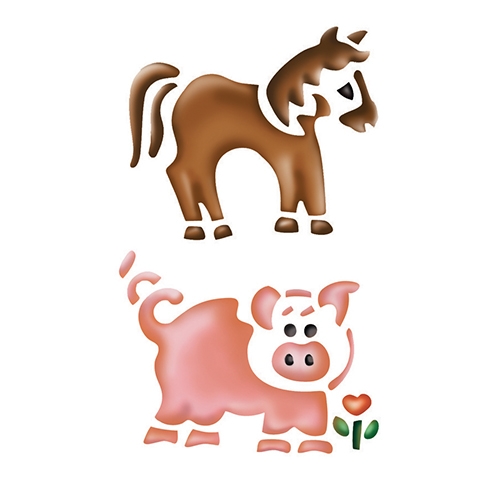 [TPC2134-8] STENCIL CM. 14,5X15,5 - BUSTA 2 PZ. - CAVALLO/MAIALE (min.ord.6 o multipli)