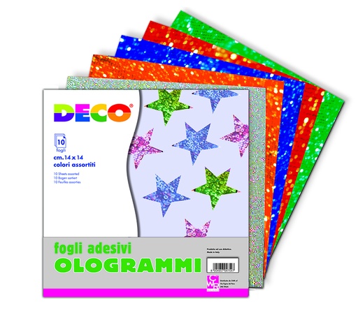 [TPC2165] OLOGRAMMI ADESIVI CM.14x14 - CONF. 10 FOGLI  ASS. (min.ord.10 o multipli)