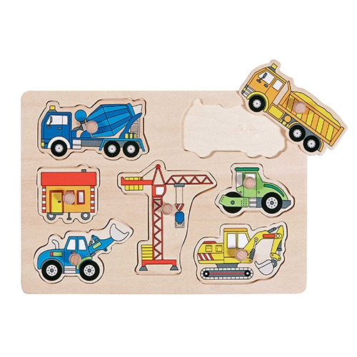 [TPC57593] PUZZLE LEGNO C/POMELLI CM.30X21 - MEZZI DA LAVORO (7 PZ.)