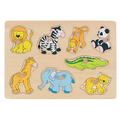 [TPC57874] PUZZLE LEGNO C/POMELLI CM.30X21 - ZOO DEGLI ANIMALI (8 PZ.)