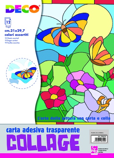 [TPC733-12] CARTA COLLAGE TRASP. ADESIVA - BUSTA 12 FOGLI A4 - COL. ASS.