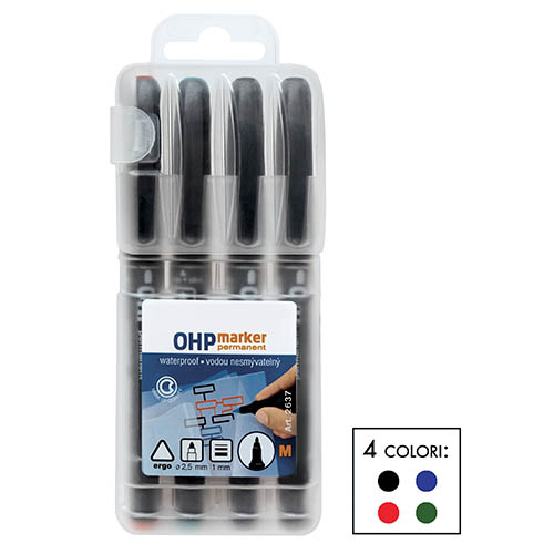 [TPCC7936-M4] MARKER OHP PUNTA MEDIA - BUSTA 4 PZ.- COL. ASS. (min.ord.10 o multipli)