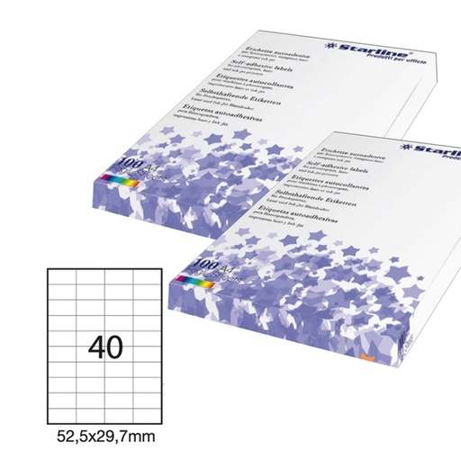 [DSTL3019] Etichetta adesiva bianca 100fg A4 52,5x29,7mm (40et/fg) STARLINE