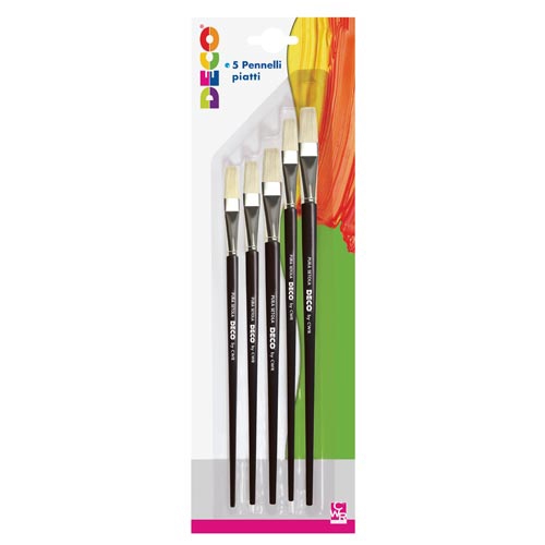 [TPCK577-BL5] PENNELLI PIATTI PURA SETOLA MANICO CORTO - BLISTER 5 PZ. (min.ord.12 o multipli)