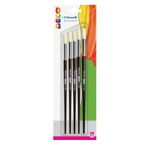 [TPCK766-BL5] PENNELLI TONDI PURA SETOLA CORTI - BLISTER 5 PZ. (min.ord.12 o multipli)