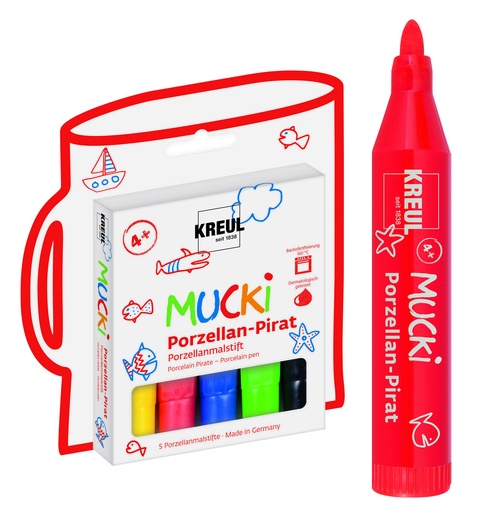 [TPCKL27157] MUCKI - PENNA PER PORCELLANA PORCELAIN   PIRATE SET 5 ASSORTITI