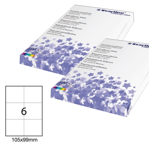[DSTL3035] Etichetta adesiva bianca 100fg A4 105x99mm (6et/fg) STARLINE