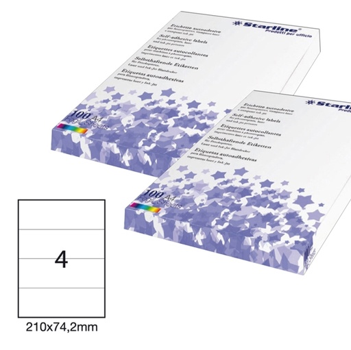 [DSTL3040] Etichetta adesiva bianca 100fg A4 210x74,2mm (4et/fg) STARLINE