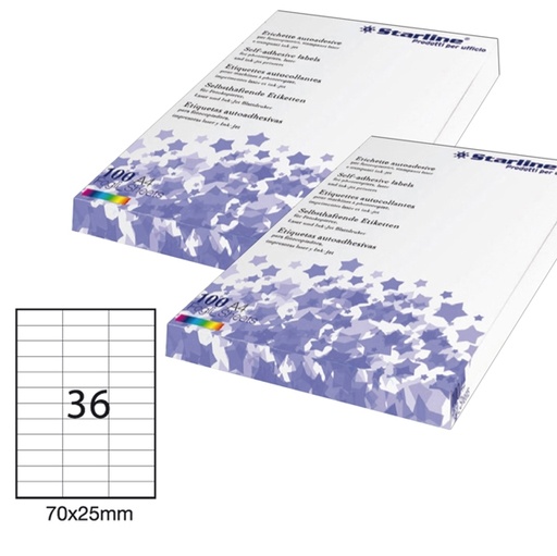 [DSTL3053] Etichetta adesiva bianca 100fg A4 70x25mm (36et/fg) STARLINE