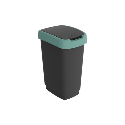 [D97443] Pattumiera 25lt. in ppl nero/verde scuro con coperchio basculante Rotho