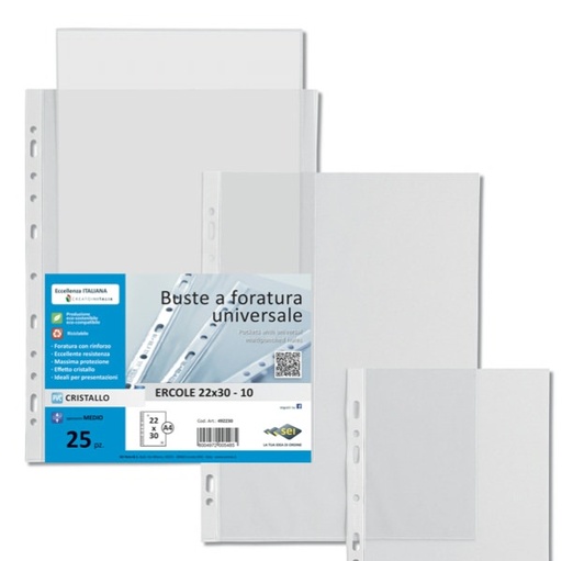 [100166] Buste a FORATURA UNIVERSALE 22x30cm ERCOLE in plastica CRISTALLO