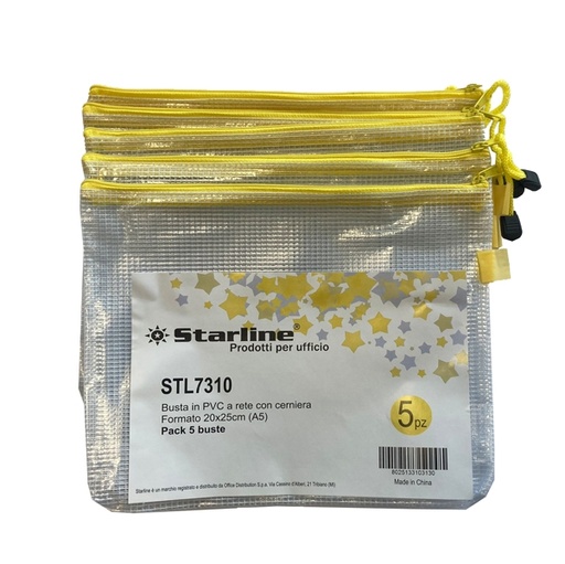 [DSTL7310] Busta in PVC a rete A5-20x25cm con cerniera gialla