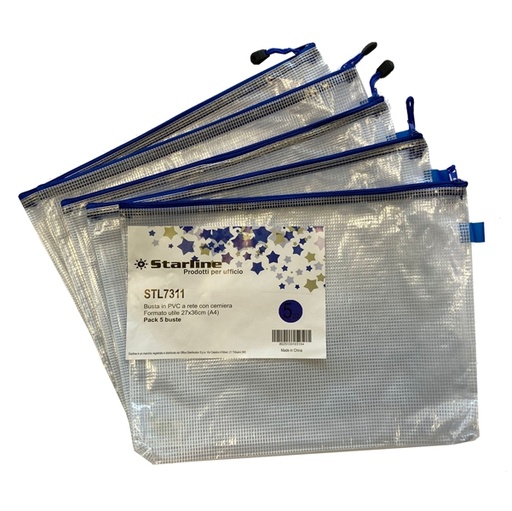 [DSTL7311] Busta in PVC a rete A4-27x36cm con cerniera blu