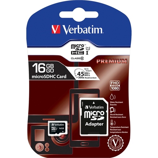 [DVERB44082] MICRO SD CARD 16GB HC CLASSE 10 FINO A 45MB/S