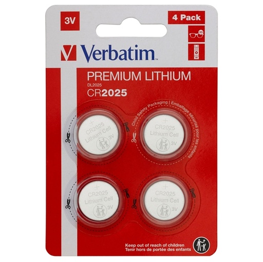 [DVERB49532] BLISTER 4 MICROPILE A PASTIGLIA CR2025 LITIO 3V VERBATIM