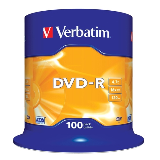 [DVERBDVD-R47SE] SCATOLA 100 DVD-R SPINDLE 16X 4.7GB SERIGRAFATA