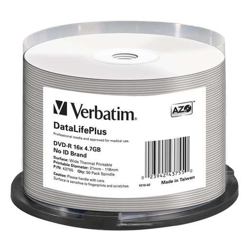 [DVERBDVD-R47WH] SCATOLA 50 Professional WIDE THERMAL PRINTABLE NO ID 16 4.7GB / 120'