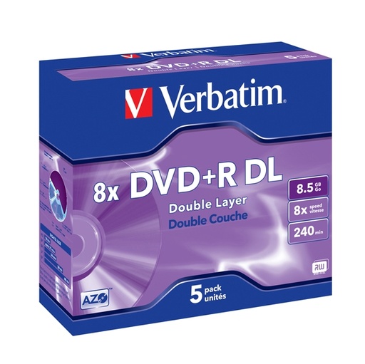 [DVERBDVDR858X] SCATOLA 5 DVD+R DUAL LAYER 8X 8.5GB 240MIN. SERIGRAFATO JEWEL CASE