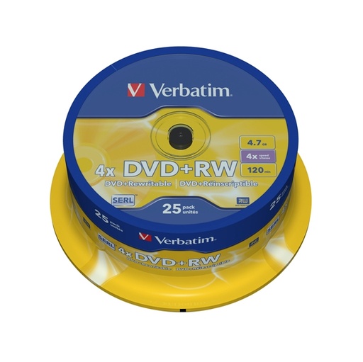 [DVERBDVDRW47SP] SCATOLA 25 DVD+RW SPINDLE 4X 4.7GB 120MIN. SERIGRAFATO