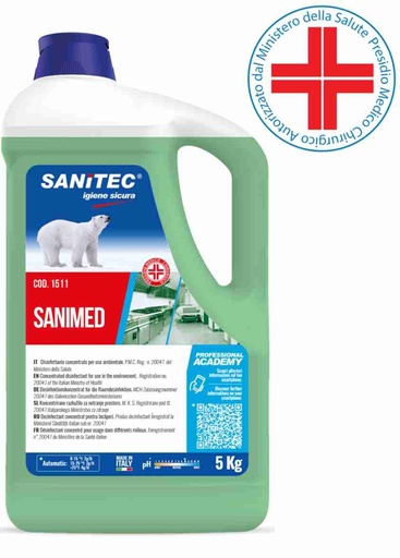 [SAN012] Disinfettante Concentrato SANIMED 5 Lt. PMC n.20047 MdS Battericida e Fungicida