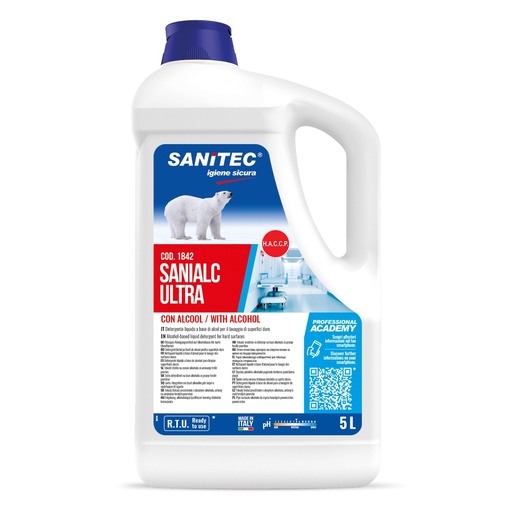 [SAN024] Detergente Alcolico SANIALC ULTRA tanica 5 Lt. - 1842 per il lavaggio di superfici dure HACCP