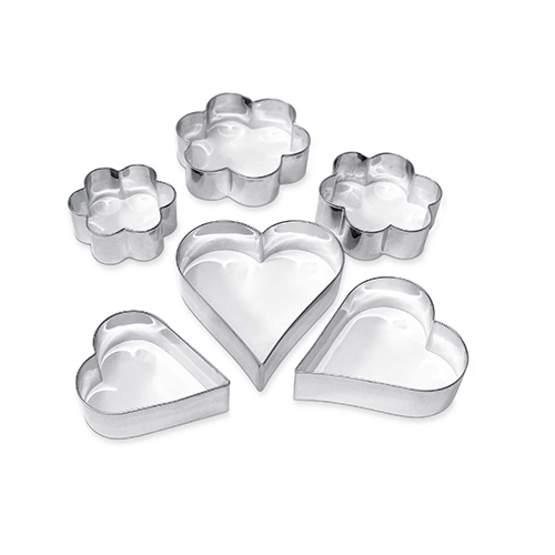 [TPC07443] STAMPINI ACCIAIO - SET 6 PZ. - CUORI/FIORI