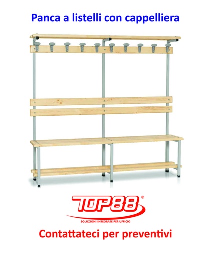 [170152] PANCA SPOGLIATOIO A LISTELLI CON CAPPELLIERA - dim.100x40x180h.