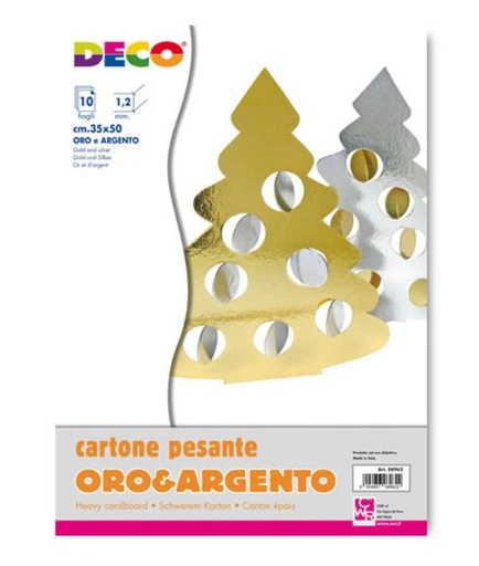 [TPC08962X10] CARTONE PESANTE ORO/ARGENTO SPESS. 1,2 - CM.35X50 - CONF.10 FG.