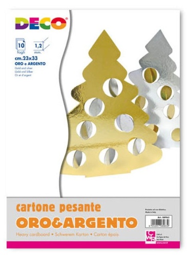 [TPC08963X10] CARTONE PESANTE ORO/ARGENTO SPESS. 1,2 - CM.23X33 - CONF.10 FG.