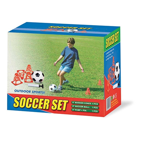 [TPC09179] CALCIO SET: 4 CONI, 1 PALLA, 1 POMPA
