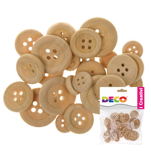 [TPC12025] BOTTONI IN LEGNO ASSORTITI - 30 PZ. - COLORE NATURALE (min.ord.6 o multipli)
