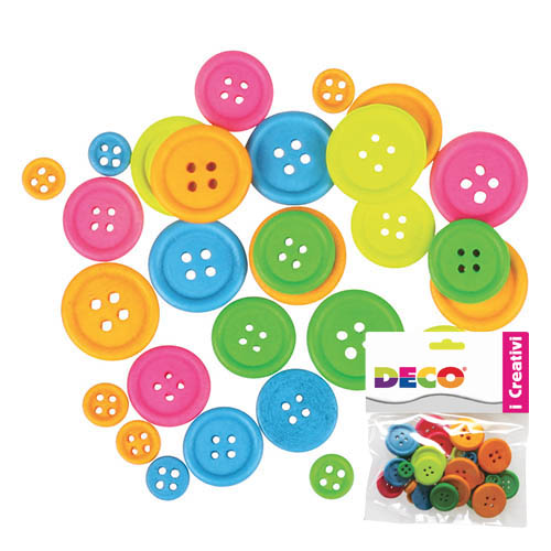 [TPC12027] BOTTONI IN LEGNO ASSORTITI - 30 PZ. - COLORI  NEON (min.ord.6 o multipli)