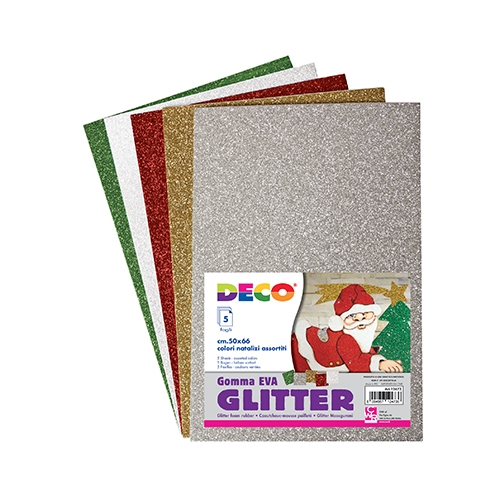 [TPC12473] GOMMA CREPP GLITTER - BUSTA 5 FOGLI CM.50X66 - ASSORTIMENTO NATALE