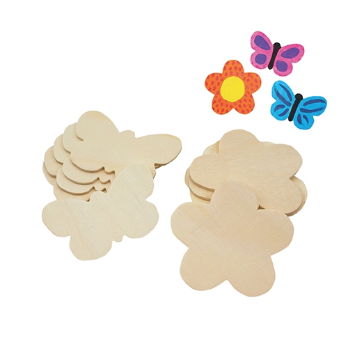 [TPC12643] FARFALLE E FIORI IN LEGNO MM. 90X60 CIRCA - SET PZ. 12