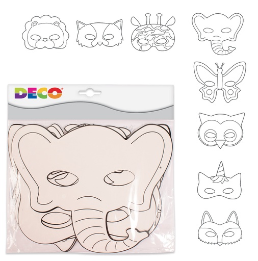 [TPC12923] MASCHERE IN CARTONE DA DECORARE - ANIMALI - SET PZ. 16