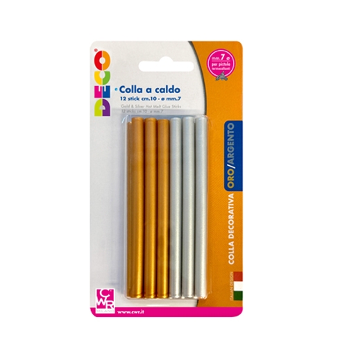 [TPC13034] COLLA A CALDO MM.7X100 -BLISTER 12 STICK ORO E ARGENTO (min.ord.6 o multipli)