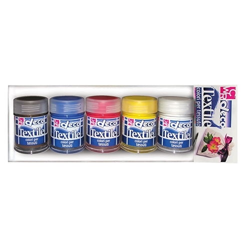 [TPC1633-5] COLORI PER STOFFA - 5 FLACONI ML.35 - COLORI PRIMARI