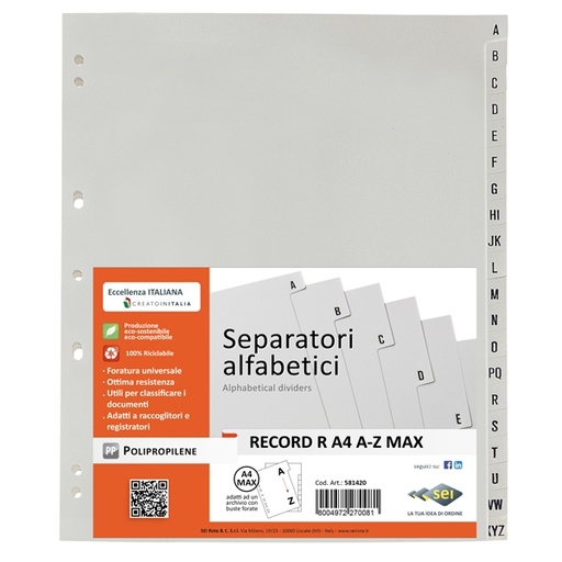 [D25664] SEPARATORE ALFABETICO A-Z 21X29,7 RECORD RA4A-Z SEI ROTA
