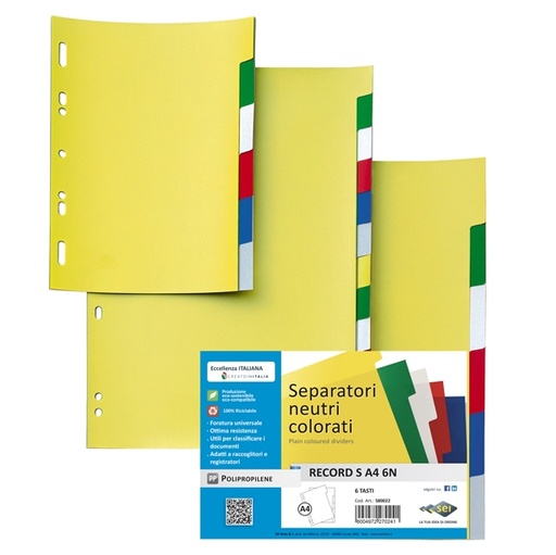 [D25671] SEPARATORE 6 TASTI COLORATI 21X29,7 PPL RECORD SA46N SEI