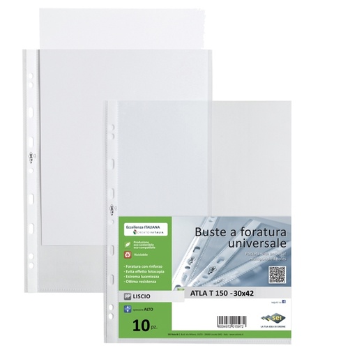 [D26044] 10 buste forate ATLA T 150 30x42cm liscio A3 Libro SEI ROTA