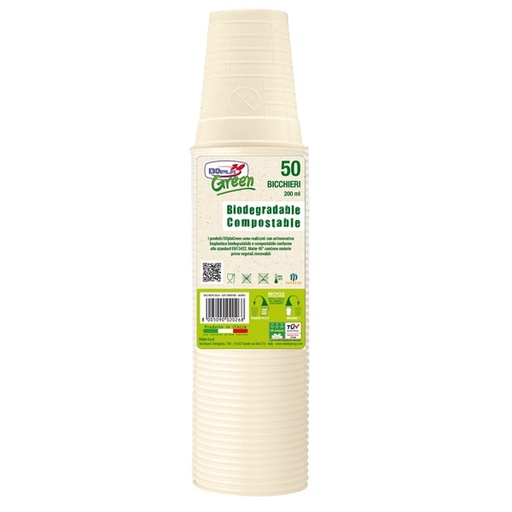 [D96699] Bicchieri biodegradabili  200 ml Mater-Bi Avorio conf. 50 pezzi