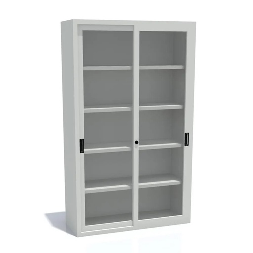 [171441] Armadio Metallico ANTE SCORREVOLI VETRO TEMPERATO L120 P45 H200 GRIGIO - 4 Ripiani