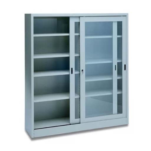 [171467] Armadio Metallico ANTE SCORREVOLI VETRO TEMPERATO L180 P45 H200 GRIGIO - 4 Ripiani