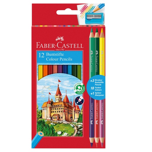 [D100064] Astuccio 12 matite colorati eco Il Castello+3 bicolor Faber Castell