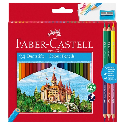 [D100065] Astuccio 24 matite colorati eco Il Castello+3 bicolor Faber Castell