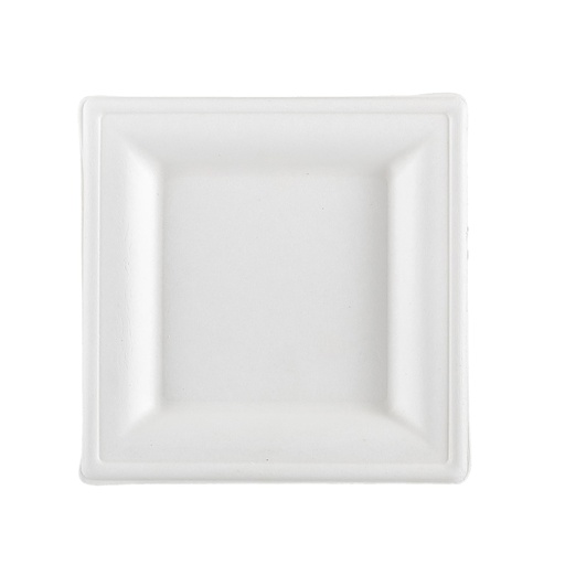 [D100110] 50 Piatti quadrati monouso in canna da zucchero 16x16cm bianco Signor Bio