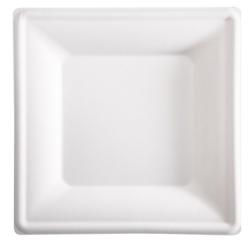 [D100112] 50 Piatti quadrati monouso in canna da zucchero 26x26cm bianco Signor Bio
